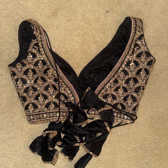 Black and Gold Embroidered Lehenga Set - Picture 10 of 12